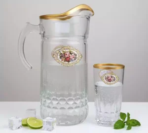 فروش عمده پارچ و لیوان طرح گل رز لب طلا NORITAZEH