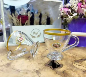 فروش عمده فنجان مدل الیزه گل رز لب طلا ISFAHAN