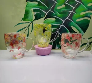 فروش عمده ماگ پیرکس دوجداره طرح گل طبیعی