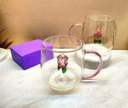 فروش عمده ماگ پیرکس داخل برجسته گل رز