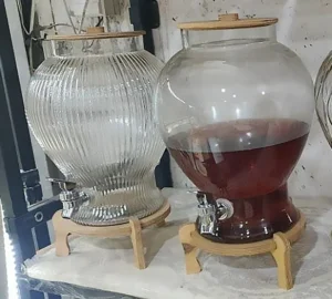 فروش عمده کلمن شیشه ای پایه چوبی